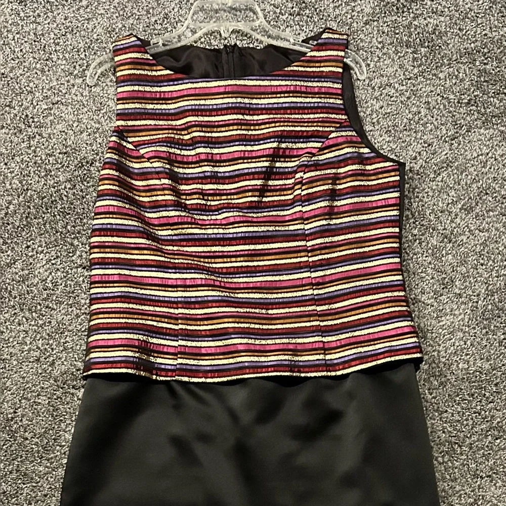 Black Long Dress with Multicolor Metallic Striped Details‎